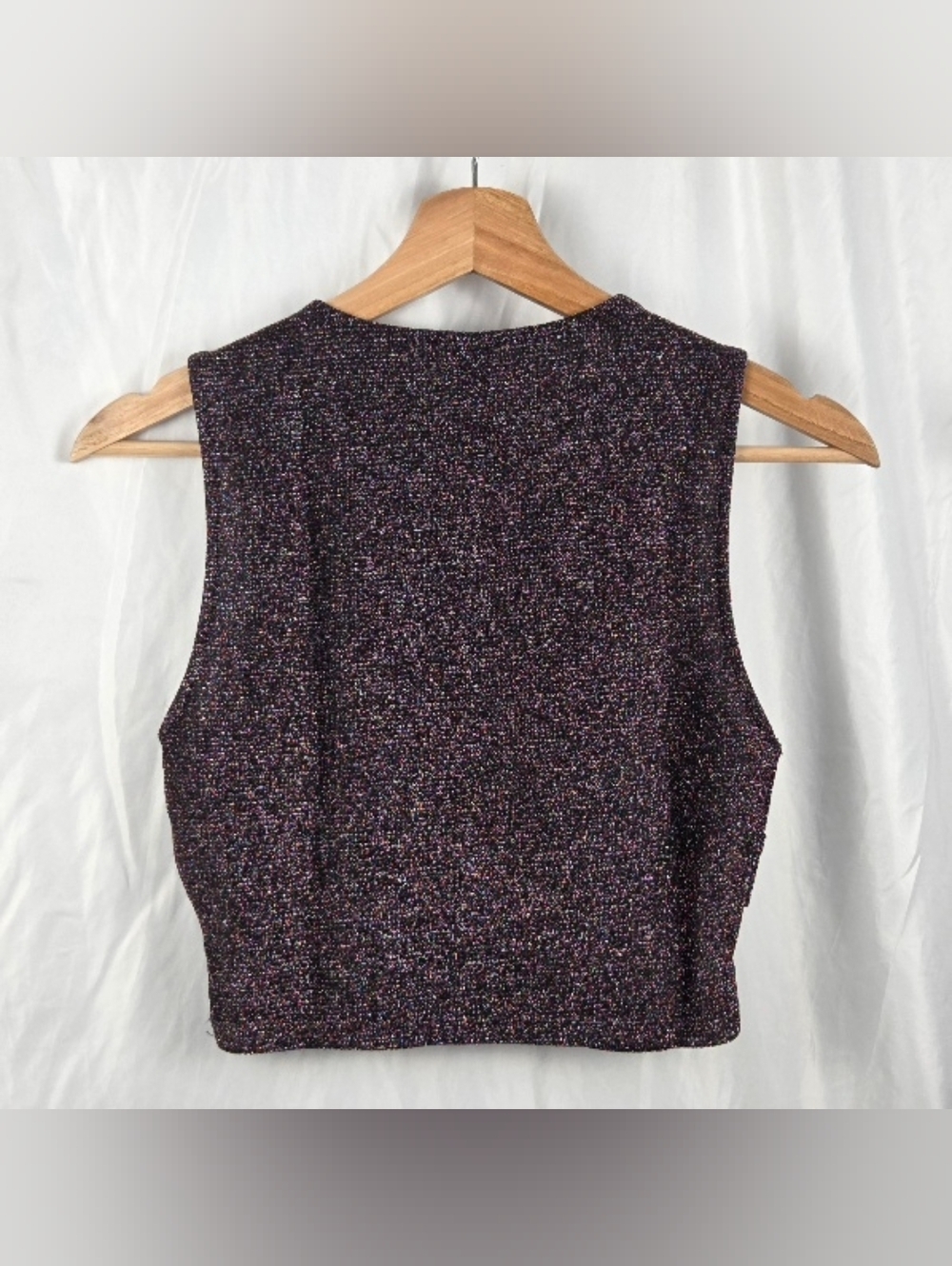 Allegra K Multicolor Metallic Sparkle Sleeveless Crop Top Black Lining Size XS - Picture 10 of 16